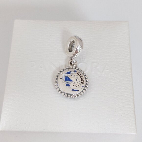 Pandora Greece Flag Map Exclusive Travel Dangle Charm S925 Silver with box - Picture 3 of 8